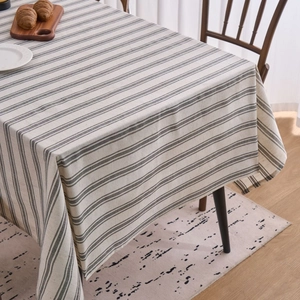 Japanese Style Striped Polyester Cotton Blend Tablecloth Rectangular Yarn-Dyed Fabric Dustproof Table Cover For Home Dining