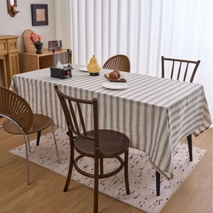 Rectangle cream linen tablecloth with gray stripes for minimalist home dining decor