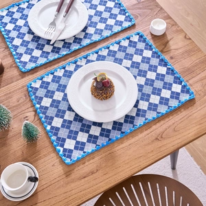 Vintage Jacquard Table Placemat Cotton Polyester Blend Floral Plaid Embroidery Scalloped Edge Heat Resistant Dining Table Mat