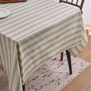 Japanese style green striped linen cotton rectangular tablecloth for dining and tea tables