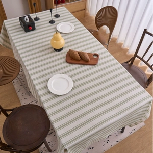 Japanese style linen rectangular tablecloth with green stripes for dining room decor