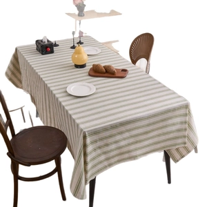 Japanese style green and beige striped linen cotton rectangular tablecloth for dining table