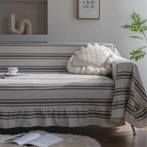 Modern Minimalist Striped Sofa Cover Throw With Ruffle Edge Cotton Blend Gray White Nordic Style Furniture Protector Slipcover For Living Room