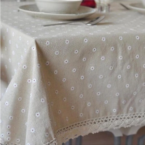 Pastoral Cotton Linen Blend Floral Printed Tablecloth With Lace Edge Daisy Cherry Pattern Rectangular Dustproof Table Cover Home Decor