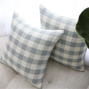 Set of two Nordic geometric blue and white checkered decorative throw pillow covers