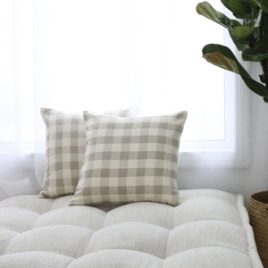Set of 2 Nordic geometric beige plaid cushion covers for modern minimalist home sofa decor