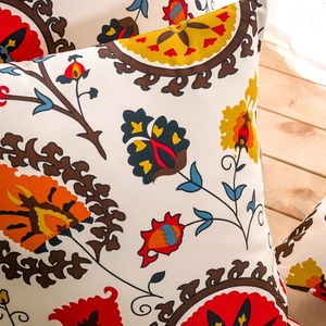 Close-up of ethnic sunflower pattern on thick cotton linen bohemian cushion cover