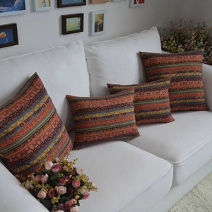 Ethnic style colorful striped decorative pillow covers set in square and lumbar shapes