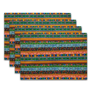 Bohemian style cotton linen colorful patterned table placemats set of four on white background