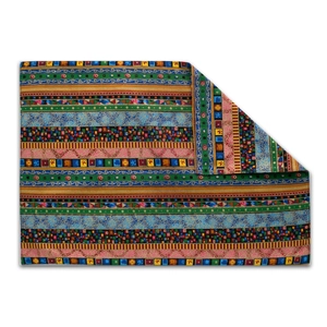 Ethnic style cotton linen table runner with exotic geometric mosaic patterns and vibrant colors
