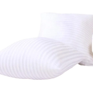 Pair of fluffy white satin striped pillow inserts made with soft breathable fabric