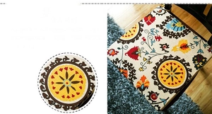 Detailed view of bohemian style ethnic cotton linen chair cushion with vibrant floral patterns