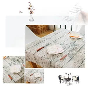 Detail of vintage grey wood grain pattern on rustic cotton linen tablecloth texture