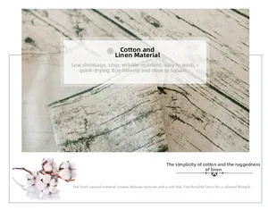 Detailed close-up of premium linen tablecloth showing soft texture and wood grain pattern