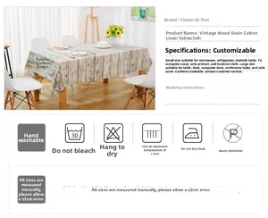 Detail view of retro wood grain tablecloth made of cotton linen fabric for home decor