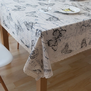 Vintage style American country tablecloth with butterfly prints and lace edges