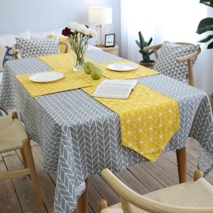 Nordic Minimalist Geometric Triangle Table Runner Yellow White Cotton Linen Kitchen Dining Home Party Table Decor