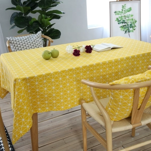 Modern Minimalist Cotton Linen Rectangular Tablecloth Yellow Geometric Starburst Pattern Dustproof Table Cover Home Decor