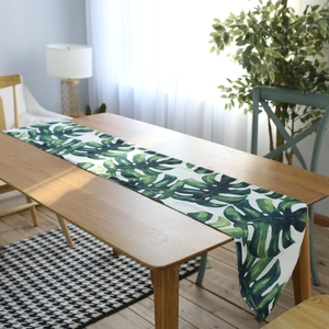 Nordic Tropical Monstera Leaf Print Table Runner Polyester Cotton Decorative Long Table Cloth For Dining Table Home Decor