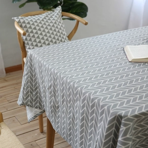 Modern grey and white geometric wave pattern tablecloth made of cotton linen fabric