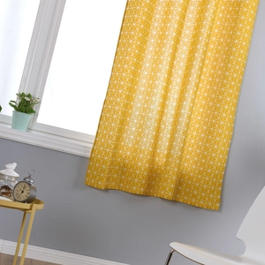 Modern yellow cotton linen curtains with white geometric patterns for living room