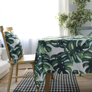 Nappe Imperméable en Polyester Coton Motif Feuilles de Monstera Vertes Rectangulaire Style Nordique Couverture de Table à Manger Décoration Maison