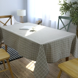 Gray and white plaid cotton linen tablecloth for rectangular dining tables