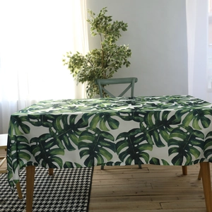 Nappe imperméable à motif feuilles de monstera vert style nordique pour table rectangulaire