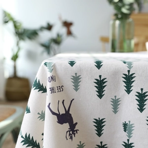 Nordic Forest Pine Tree Reindeer Print Tablecloth Cotton Linen Rectangular Table Cover For Dining Room Kitchen Decor