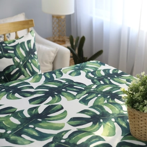 Nappe imperméable en polyester coton avec motif de feuilles de Monstera vertes de style nordique