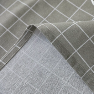 Minimalist grey plaid cotton linen tablecloth with premium stitched edges and soft texture