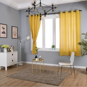 Modern yellow geometric lattice cotton linen curtains with grommet top for living rooms