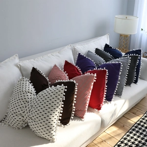 Nordic Minimalist Cotton Bowknot Decorative Pillow With Pom-pom Trim Soft Polyester Filling Cushion For Sofa Bedside Home Decor