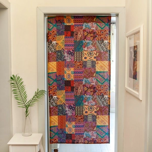 Bohemian patchwork cotton linen door curtain with mandala patterns for home space divider