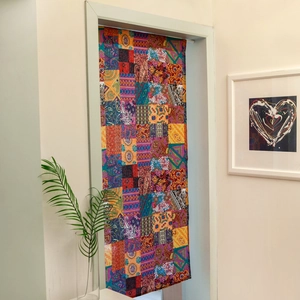 Bohemian style cotton linen door curtain with colorful geometric and floral patterns