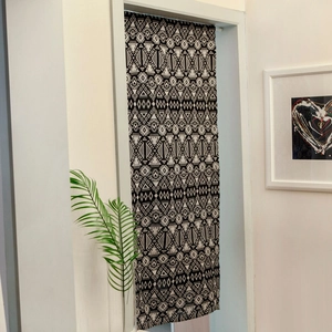 Modern black jacquard cotton linen kitchen cafe curtain with geometric tribal patterns