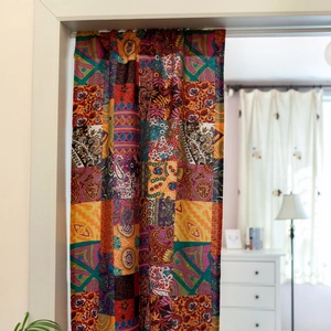 Bohemian patchwork cotton linen door curtain with paisley and floral patterns