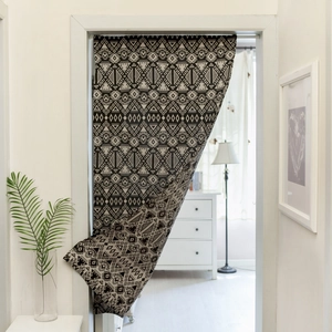 Black Jacquard Geometric Cotton Linen Door Curtain For Kitchen Cafe American Rustic Style Half Curtain Privacy Screen
