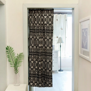 Modern farmhouse kitchen cafe curtain with black and white geometric tribal pattern