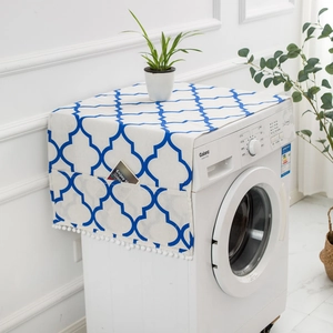 Washing Machine Cover Refrigerator Top Dust Proof Cloth With Side Storage Pockets Tassel Pom Pom Edge Appliance Protector