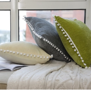Nordic Style Velvet Pom Pom Cushion Cover Decorative Solid Color Soft Throw Pillow Case For Sofa Living Room Bedroom Home Decor