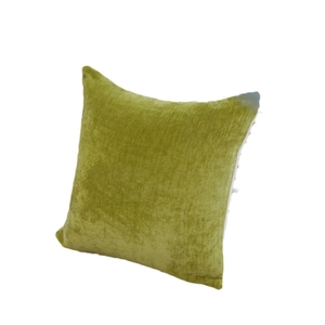 Nordic style olive green velvet square cushion pillow with white tassel trim
