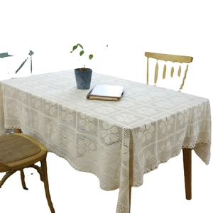 Vintage handmade crochet tablecloth with hollow lace geometric floral pattern for home decor