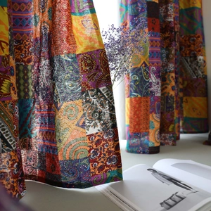 Tende in Cotone Lino Patchwork Stampa Bohemien Retrò per Soggiorno Camera da Letto Studio Semi-Oscuranti Stile Etnico Trattamenti per Finestre Casa