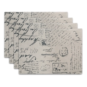 Four-piece set of bohemian vintage letter print placemats in cotton linen fabric