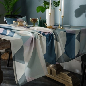 Waterproof Nordic minimalist tablecloth with geometric triangle patterns in Morandi tones