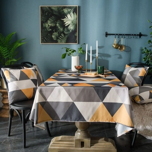 Waterproof Nordic tablecloth with geometric triangle pattern and matching pillows