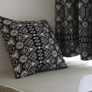 Ethnic geometric jacquard cushion cover with black and white bohemian patterns