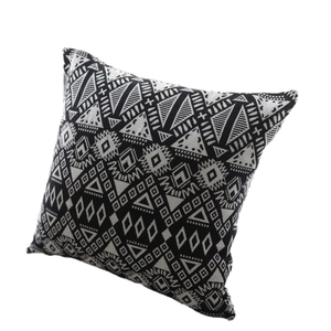 Ethnic geometric throw pillow cover with black and white bohemian cotton linen patterns
