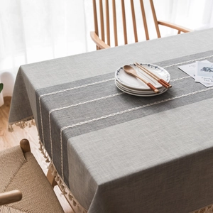 Nordic Style Polyester Embroidered Tablecloth With Tassels Rectangular Gray Coffee Blue Green Stripe Plaid Table Cover For Home Decor